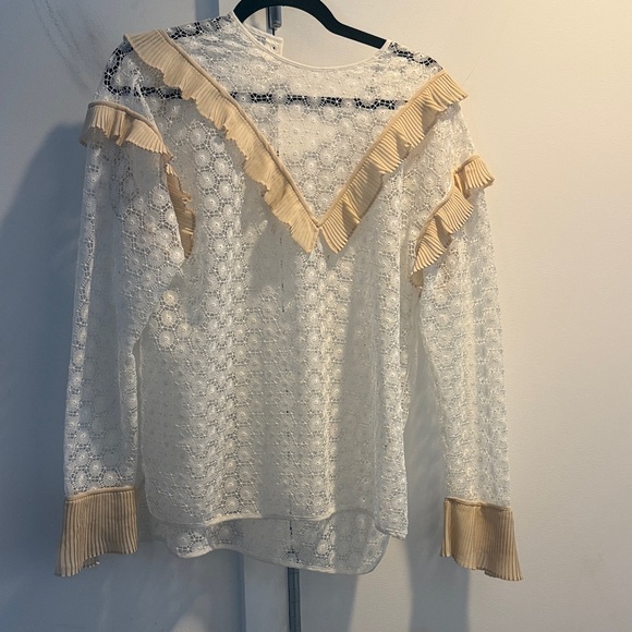 Sandro Cream Lace Blouse with Ruffles - Picture 1 of 3